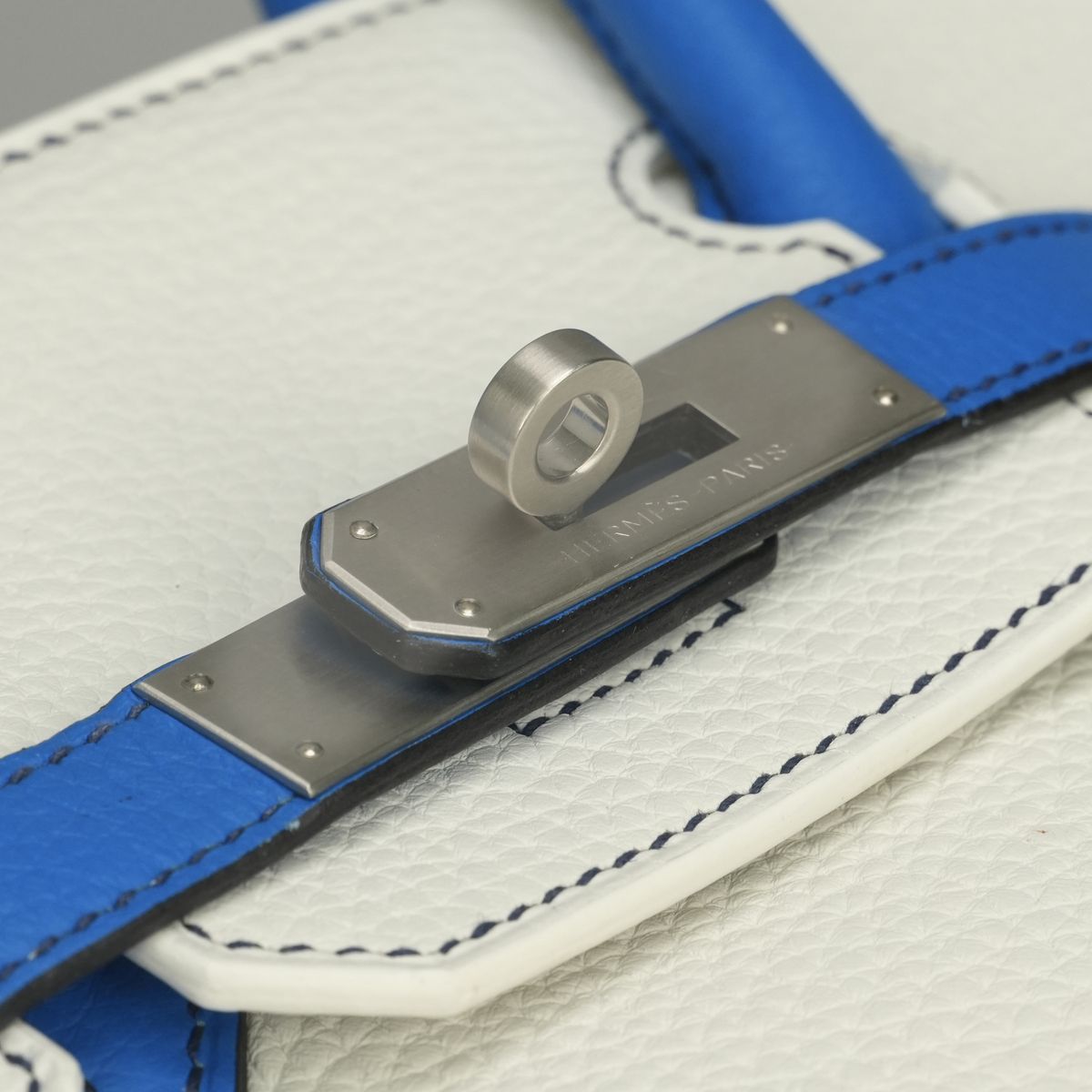 Hermes Birkin 30 Tote Bag Taurillon Clemence Blanc Blue Bleu Zellige White Matte — view 7