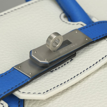Hermes Birkin 30 Tote Bag Taurillon Clemence Blanc Blue Bleu Zellige White Matte — view 7