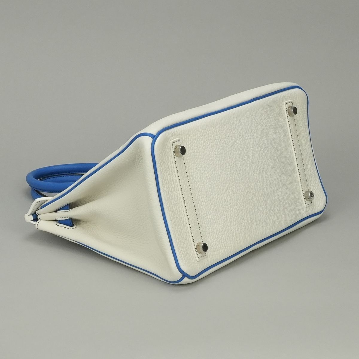 Hermes Birkin 30 Tote Bag Taurillon Clemence Blanc Blue Bleu Zellige White Matte — view 6