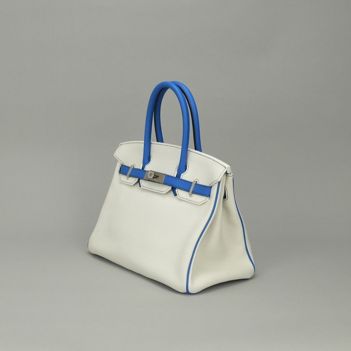 Hermes Birkin 30 Tote Bag Taurillon Clemence Blanc Blue Bleu Zellige White Matte — view 2