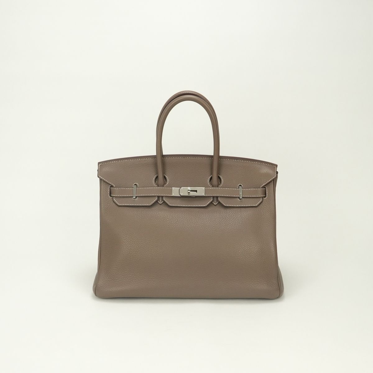 Hermes Birkin 35 Tote Bag Taurillon Clemence Etoupe Gray Silver Handle