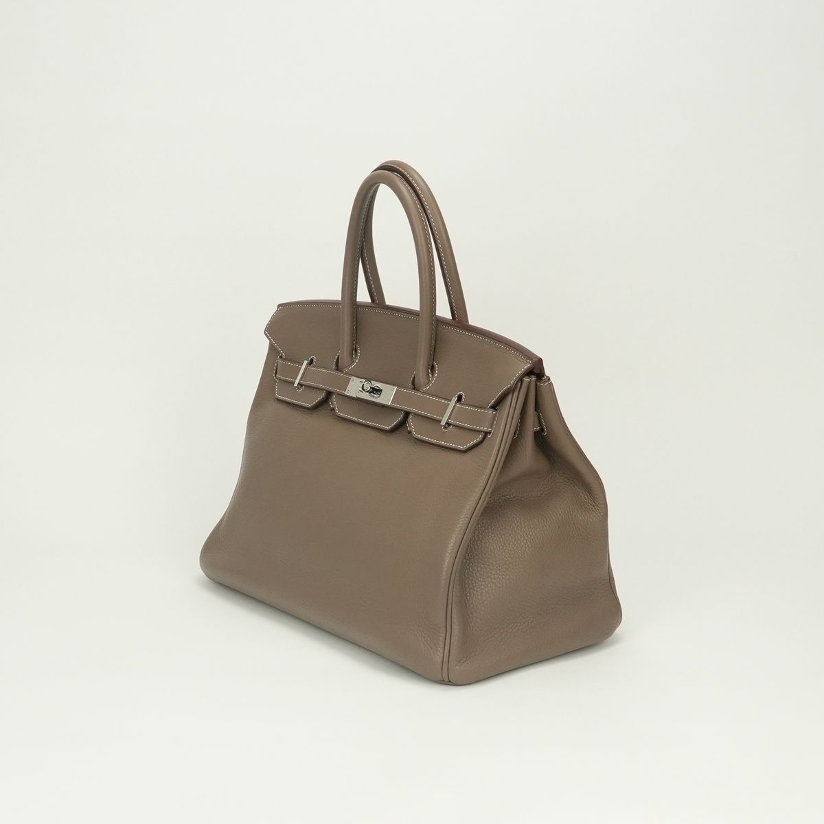 Hermes Birkin 35 Tote Bag Taurillon Clemence Etoupe Gray Silver Handle — view 2