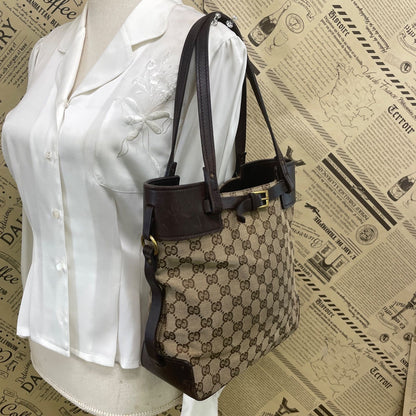 Gucci GG Canvas Tote Bag Leather Detail Brown GH 96 — view 3