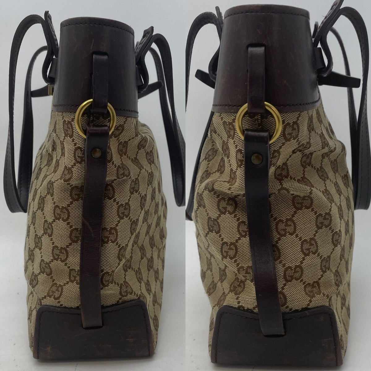 Gucci GG Canvas Tote Bag Leather Detail Brown GH 96 — view 5