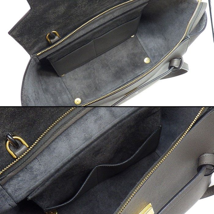 Celine Handle Shoulder Bag Mini Gray Calfskin Gold — view 5