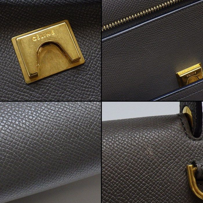 Celine Handle Shoulder Bag Mini Gray Calfskin Gold — view 8