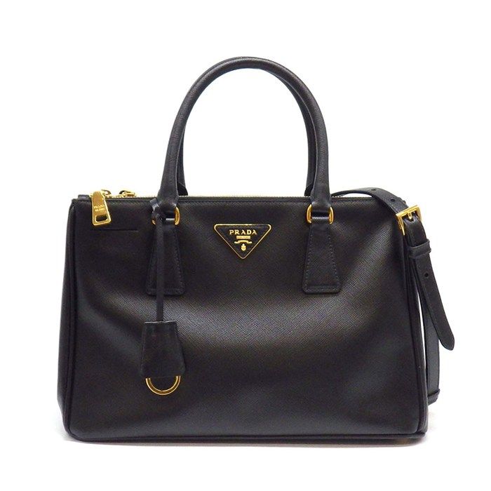 Prada Handle Shoulder Bag Galleria Black Saffiano Lu / Leather Gold