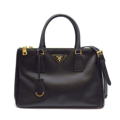 Prada Handle Shoulder Bag Galleria Black Saffiano Lu / Leather Gold