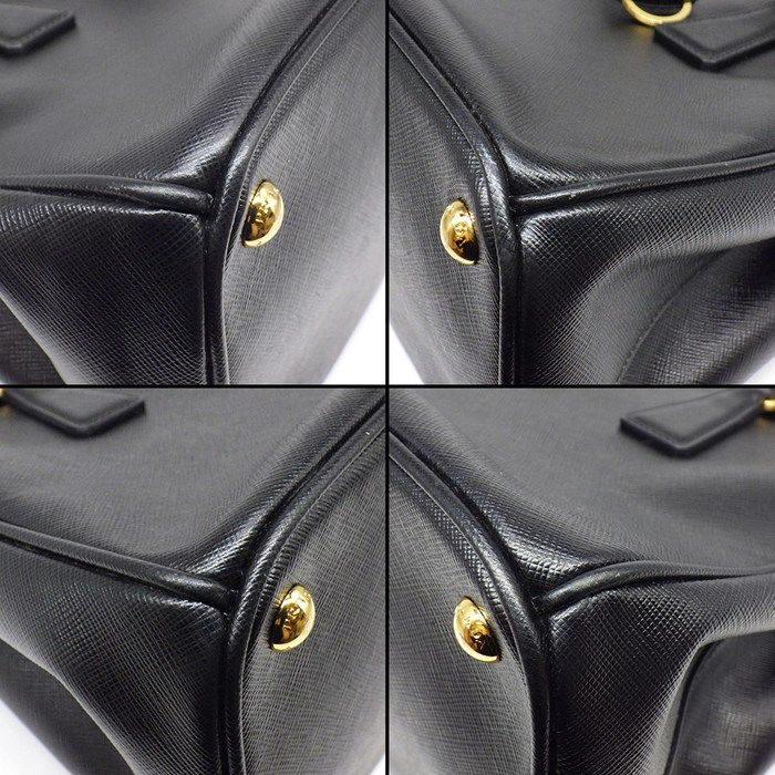 Prada Handle Shoulder Bag Galleria Black Saffiano Lu / Leather Gold — view 8