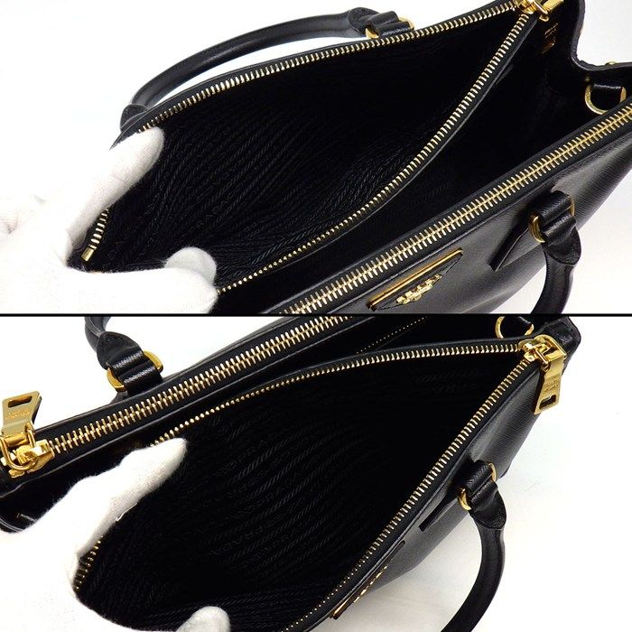 Prada Handle Shoulder Bag Galleria Black Saffiano Lu / Leather Gold — view 6