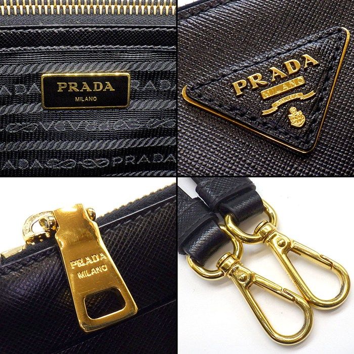 Prada Handle Shoulder Bag Galleria Black Saffiano Lu / Leather Gold — view 7