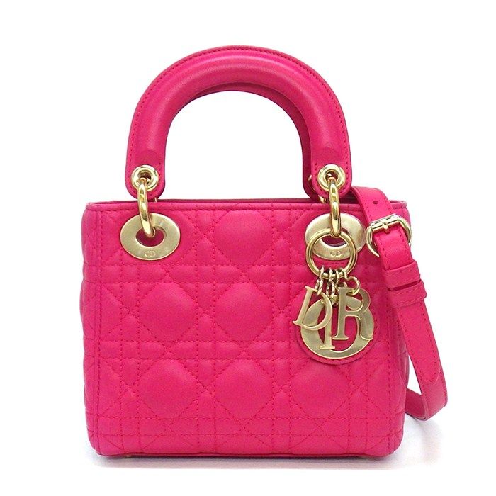 Dior Handle Shoulder Bag Lady Dior Mini Pink Cannage Lambskin Gold