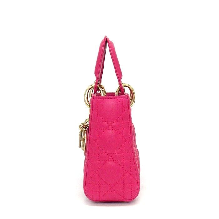 Dior Handle Shoulder Bag Lady Dior Mini Pink Cannage Lambskin Gold — view 3