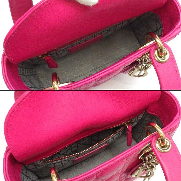 Dior Handle Shoulder Bag Lady Dior Mini Pink Cannage Lambskin Gold — view 5
