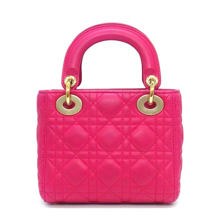 Dior Handle Shoulder Bag Lady Dior Mini Pink Cannage Lambskin Gold — view 2