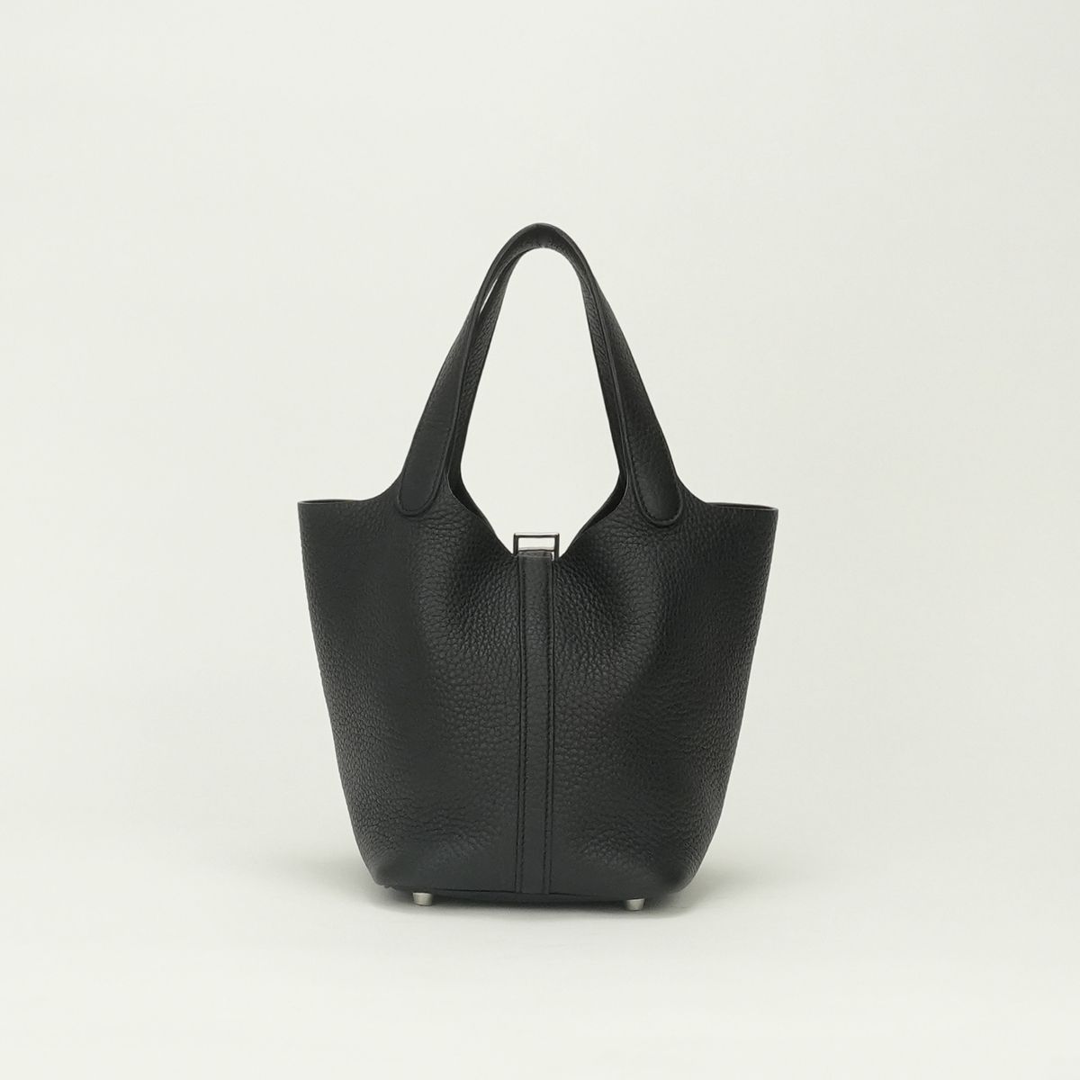 Hermes Picotin Lock PM 18 Tote Bag Taurillon Clemence Noir Black Silver Handle — view 3