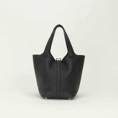 Hermes Picotin Lock PM 18 Tote Bag Taurillon Clemence Noir Black Silver Handle — view 3