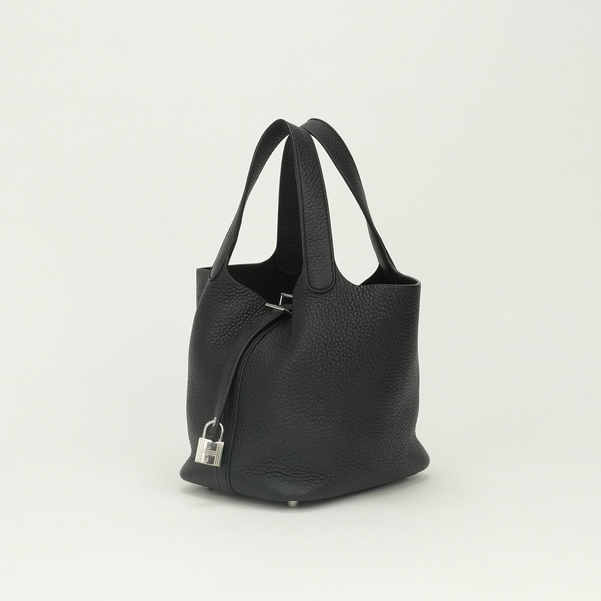 Hermes Picotin Lock PM 18 Tote Bag Taurillon Clemence Noir Black Silver Handle — view 2