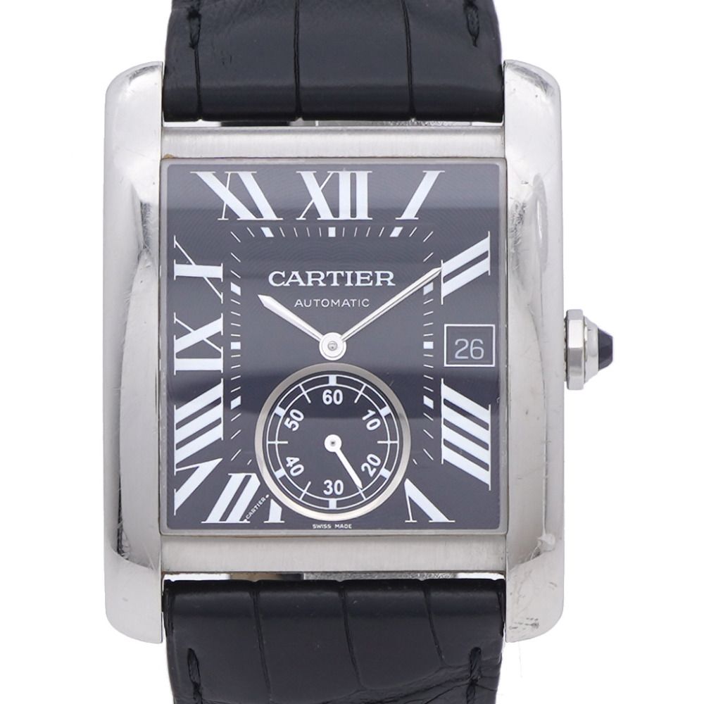 Cartier Tank MC Automatic Watch SS Matte Croco Black Dial
