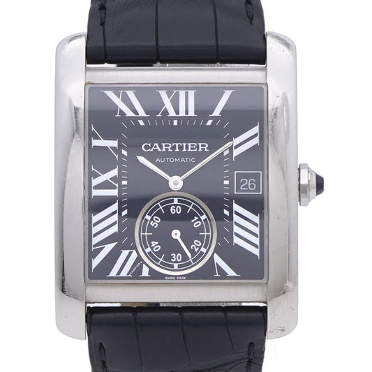 Cartier Tank MC Automatic Watch SS Matte Croco Black Dial