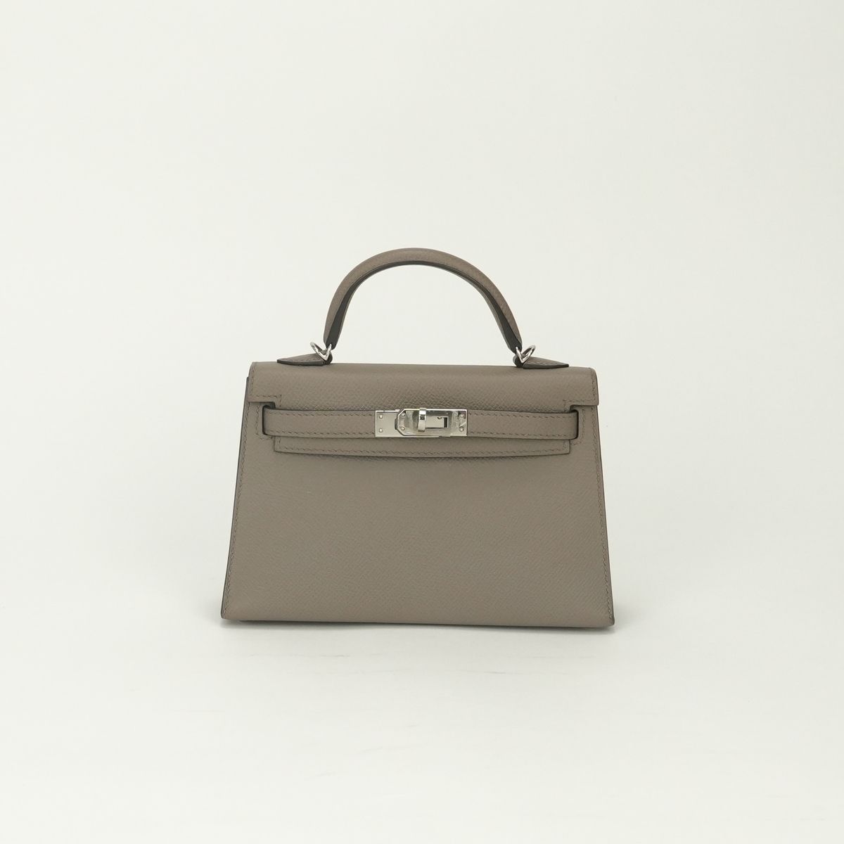 Hermes Mini Kelly 2 20 Tote Shoulder Bag Epsom Gray Asphalte Silver Handle