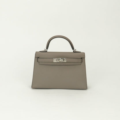 Hermes Mini Kelly 2 20 Tote Shoulder Bag Epsom Gray Asphalte Silver Handle
