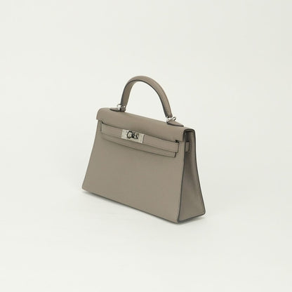 Hermes Mini Kelly 2 20 Tote Shoulder Bag Epsom Gray Asphalte Silver Handle — view 2