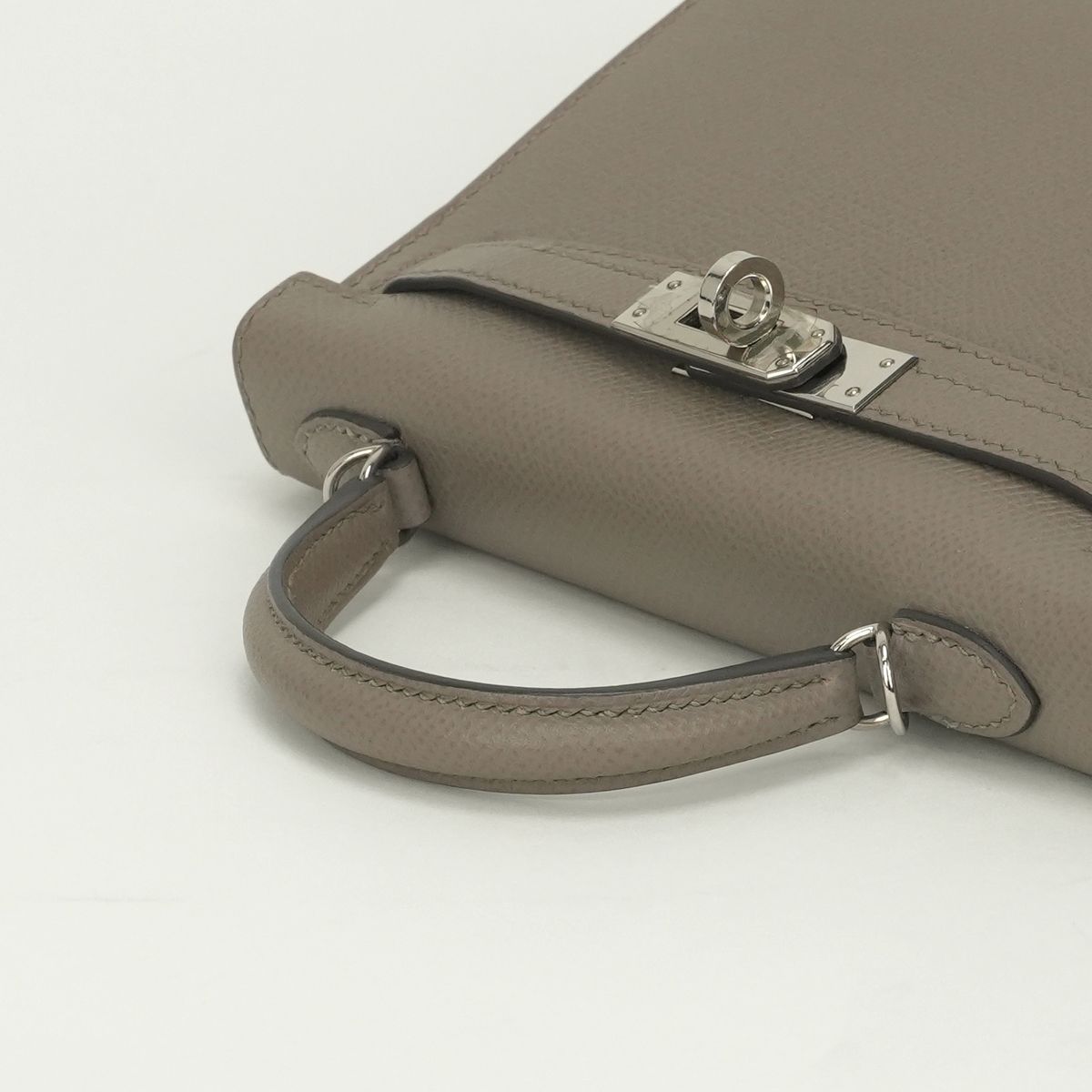 Hermes Mini Kelly 2 20 Tote Shoulder Bag Epsom Gray Asphalte Silver Handle — view 4