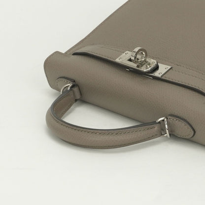 Hermes Mini Kelly 2 20 Tote Shoulder Bag Epsom Gray Asphalte Silver Handle — view 4