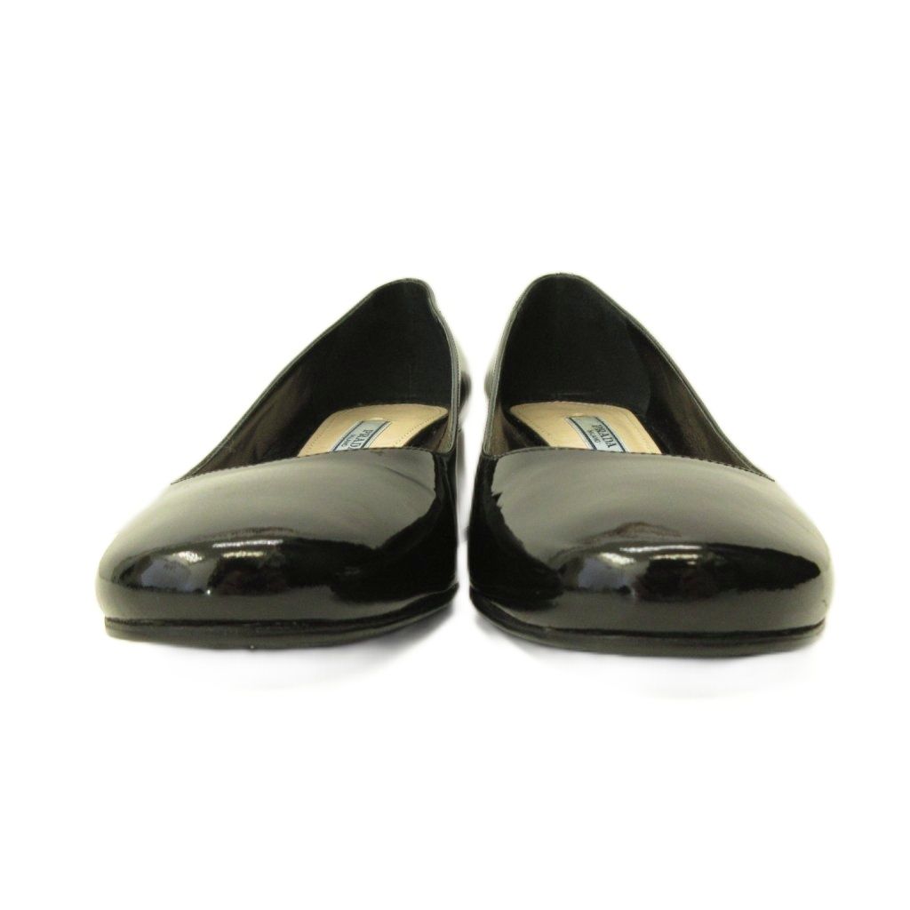 Prada Pumps Shoes Chunky Heel Round Toe Patent Leather Black — view 6