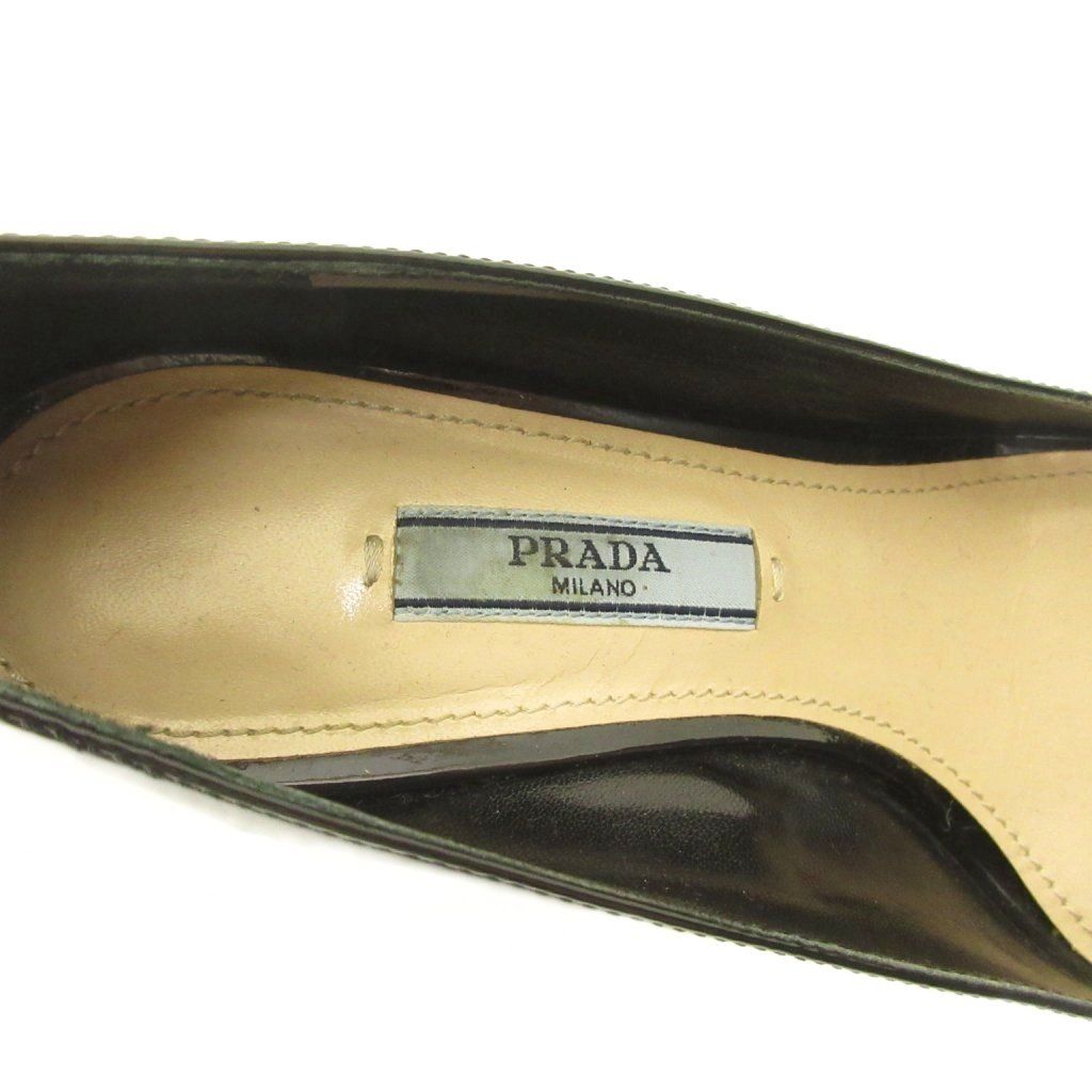 Prada Pumps Shoes Chunky Heel Round Toe Patent Leather Black — view 8