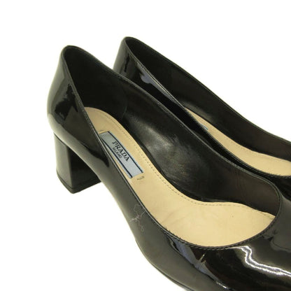 Prada Pumps Shoes Chunky Heel Round Toe Patent Leather Black — view 4