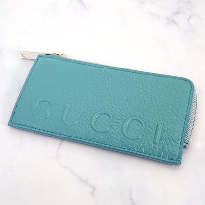 Gucci Logo Zip Card Case Coin Purse Wallet Leather Blue Yellow Silver — view 2