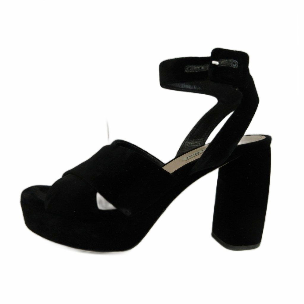 Miu Miu Sandals Velour Thick Sole Open Toe Chunky Heel Cross Strap — view 2