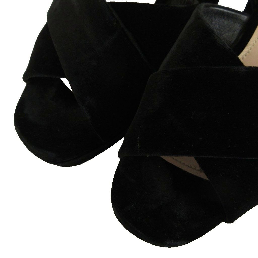 Miu Miu Sandals Velour Thick Sole Open Toe Chunky Heel Cross Strap — view 3