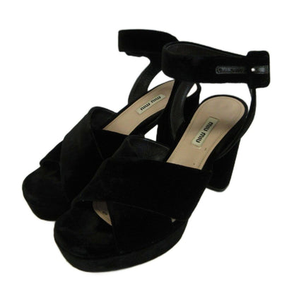 Miu Miu Sandals Velour Thick Sole Open Toe Chunky Heel Cross Strap