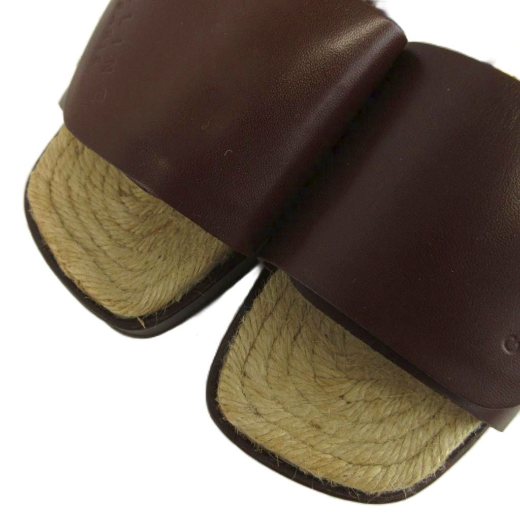 Celine Slide Sandals Leather Espadrilles Platform Strap Logo Brown Beige — view 3