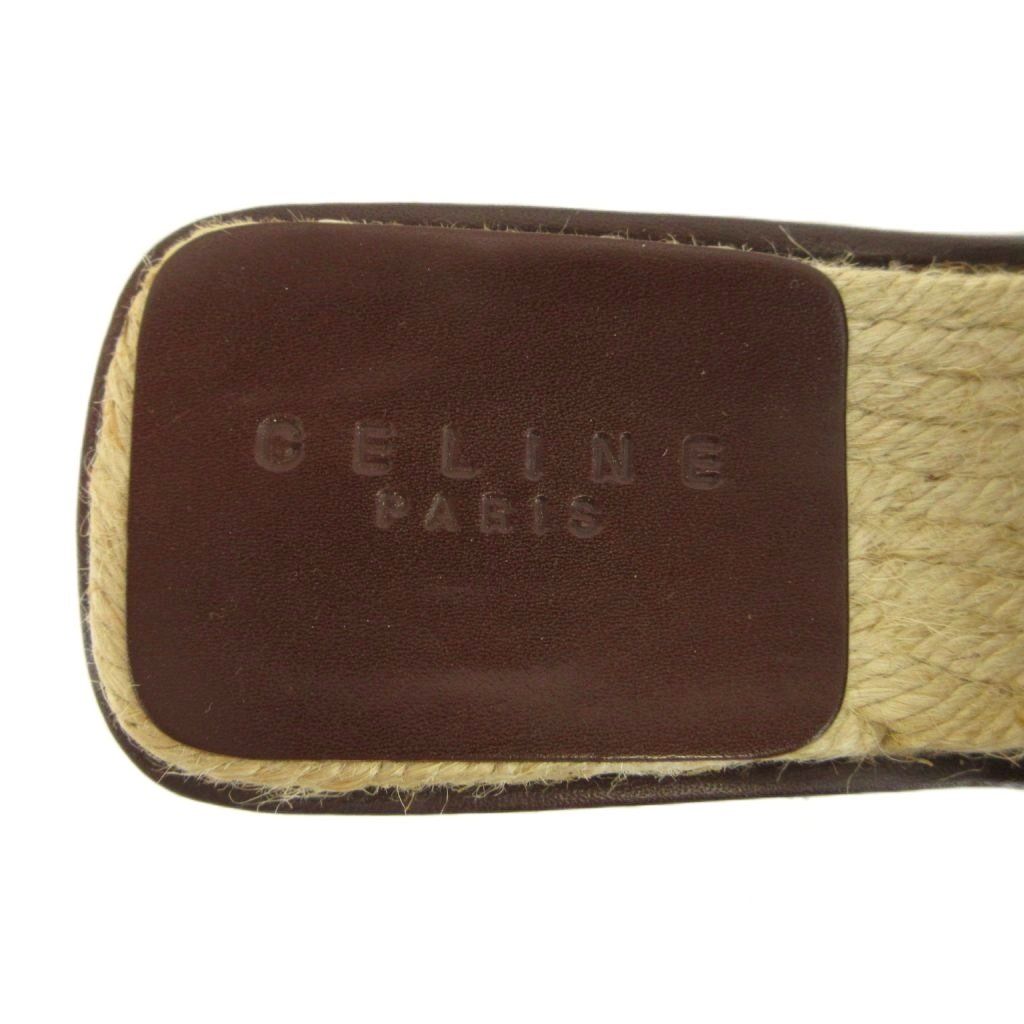 Celine Slide Sandals Leather Espadrilles Platform Strap Logo Brown Beige — view 7