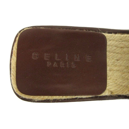 Celine Slide Sandals Leather Espadrilles Platform Strap Logo Brown Beige — view 7