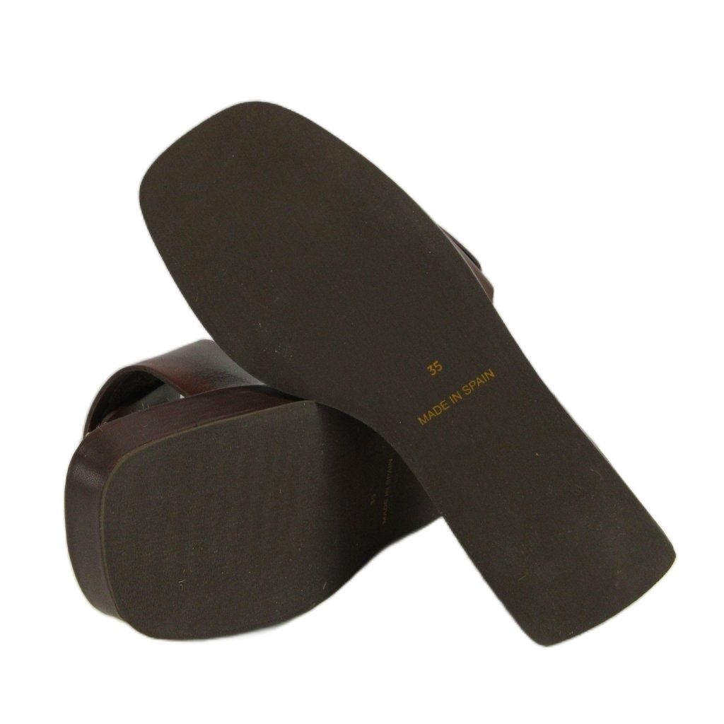 Celine Slide Sandals Leather Espadrilles Platform Strap Logo Brown Beige — view 6