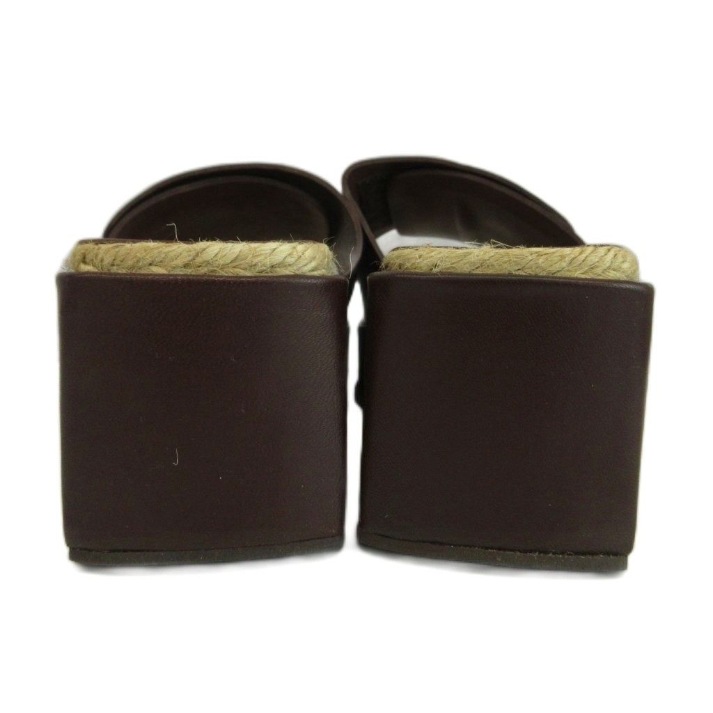 Celine Slide Sandals Leather Espadrilles Platform Strap Logo Brown Beige — view 5