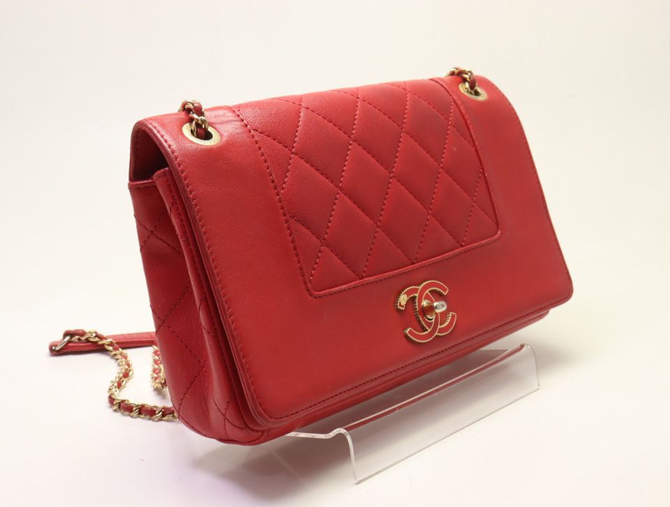 Chanel Mademoiselle Lambskin Red Chain Shoulder Bag — view 4