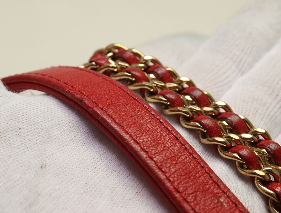Chanel Mademoiselle Lambskin Red Chain Shoulder Bag — view 6