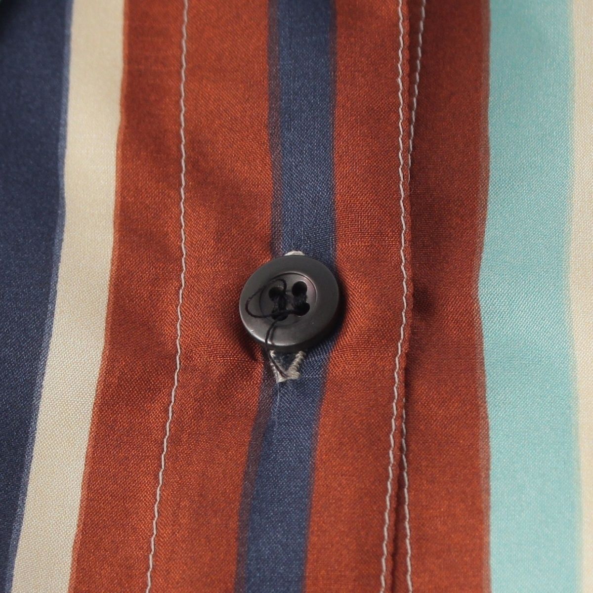 Prada Silk Triangle Motif Stripe Long Sleeve Shirt Top Brown Light Blue 36 — view 8