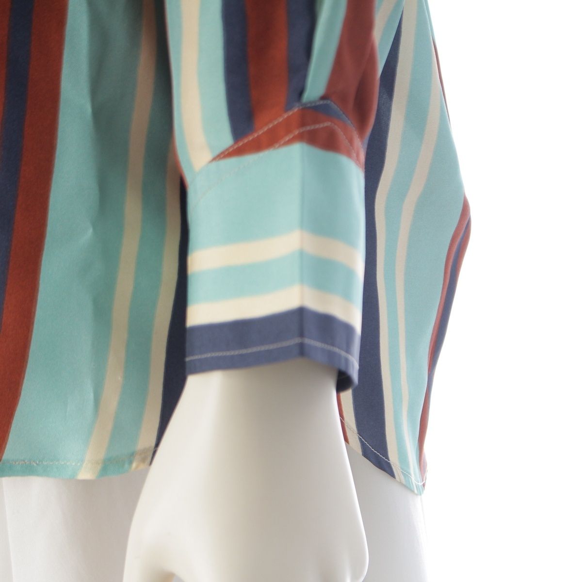 Prada Silk Triangle Motif Stripe Long Sleeve Shirt Top Brown Light Blue 36 — view 6