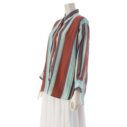 Prada Silk Triangle Motif Stripe Long Sleeve Shirt Top Brown Light Blue 36 — view 2