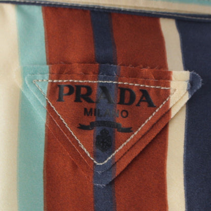 Prada Silk Triangle Motif Stripe Long Sleeve Shirt Top Brown Light Blue 36 — view 7