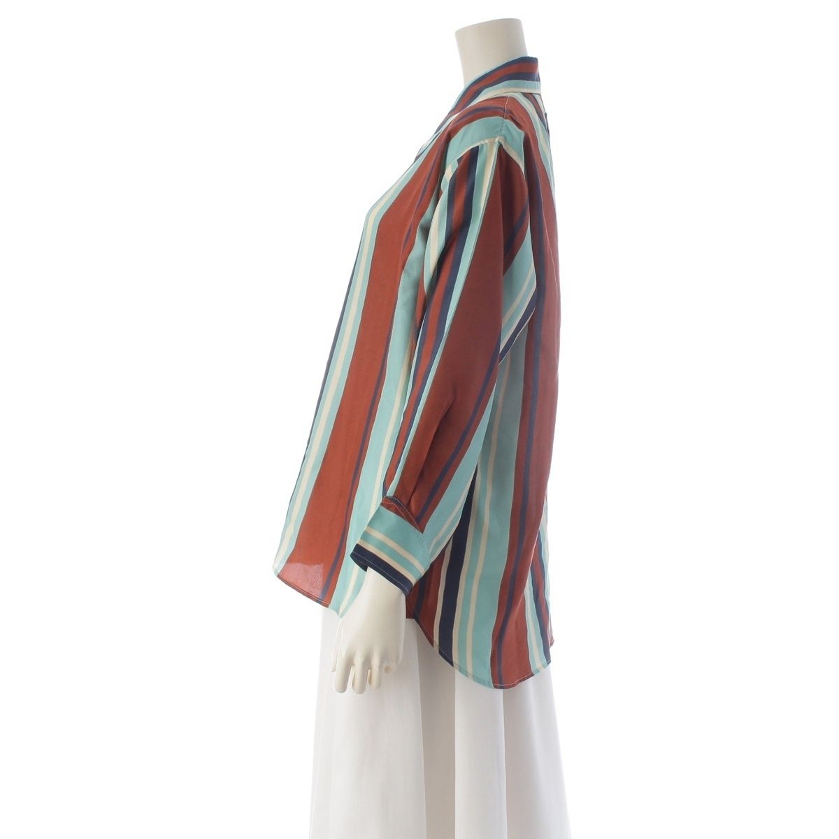 Prada Silk Triangle Motif Stripe Long Sleeve Shirt Top Brown Light Blue 36 — view 3