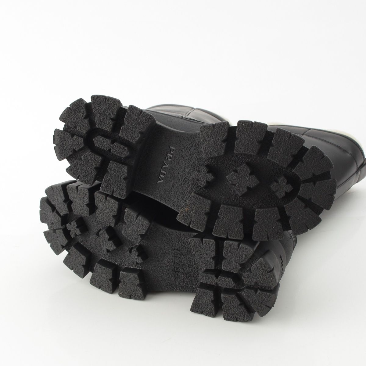 Prada Monolith Shearling Logo Thick Sole Long Boots Black — view 5