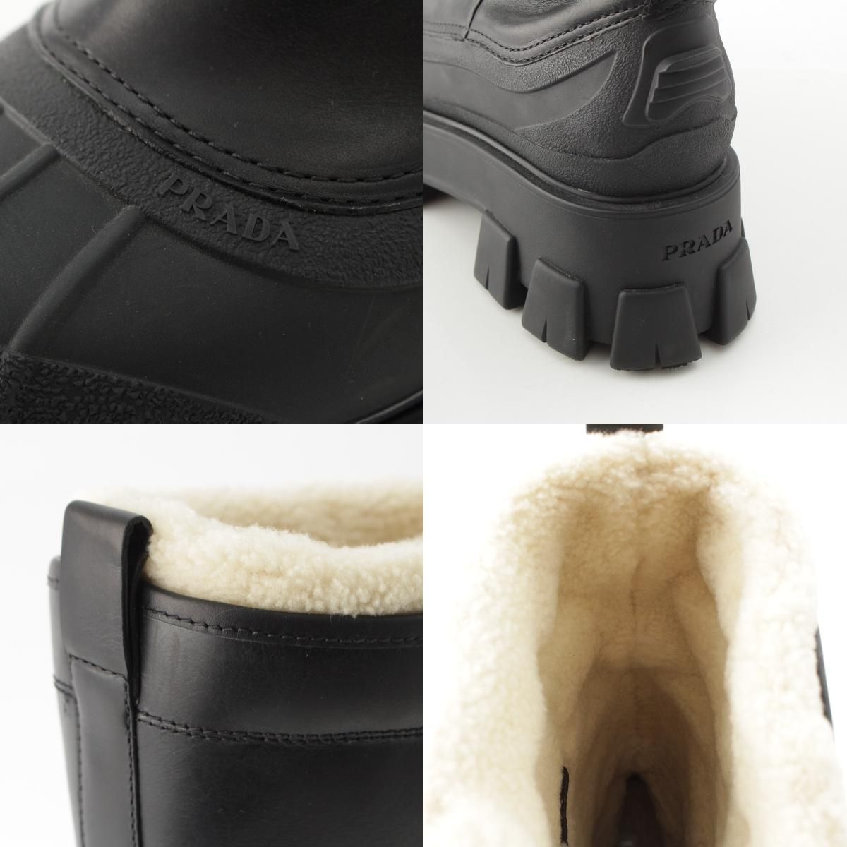 Prada Monolith Shearling Logo Thick Sole Long Boots Black — view 8
